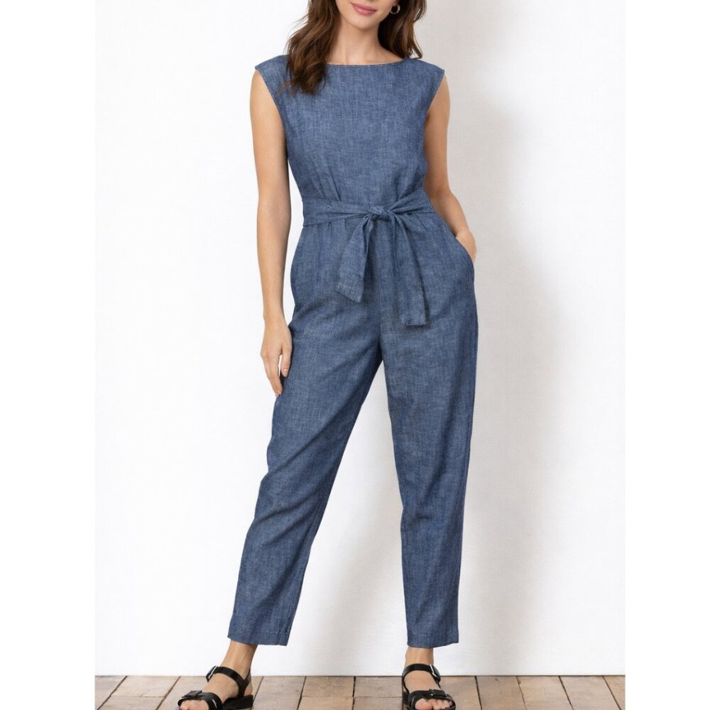 Ozma Chambray Matador Jumpsuit Blue Organic Cotton Blend Women's Size XS
